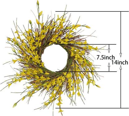 20inch Artificial Forsythia Flower Wreath, All Year Around Wreath for Front Door, Wedding Window Home Wall Indoor Front Door Decor (Yellow, 20in)
