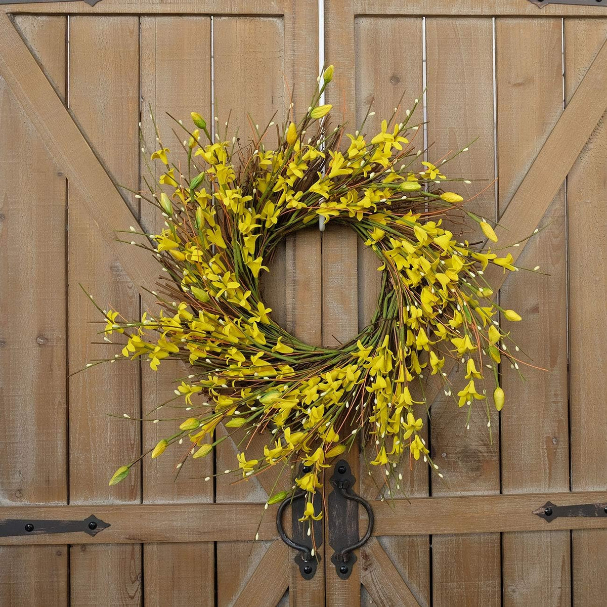 20inch Artificial Forsythia Flower Wreath, All Year Around Wreath for Front Door, Wedding Window Home Wall Indoor Front Door Decor (Yellow, 20in)