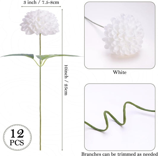 Artificial White Dahlias Flowers 12 Pcs