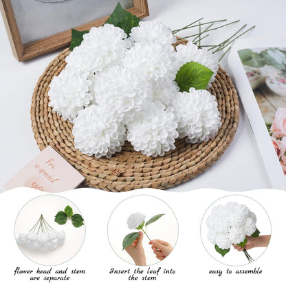 Artificial White Dahlias Flowers 12 Pcs
