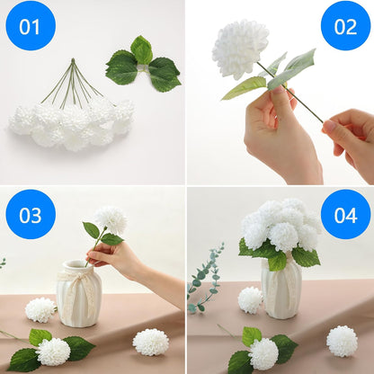 Artificial White Dahlias Flowers 12 Pcs