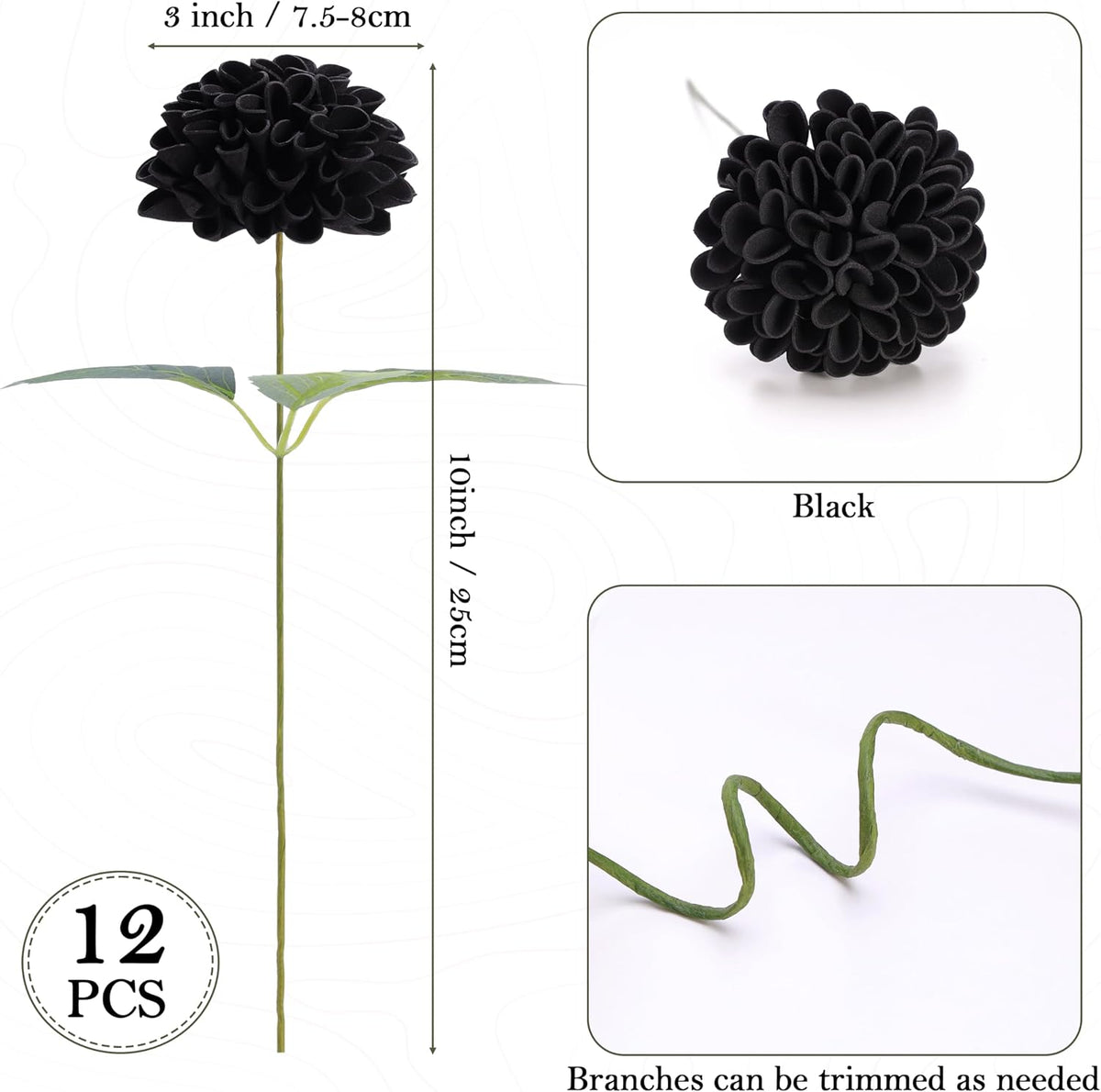 Artificial White Dahlias Flowers 12 Pcs