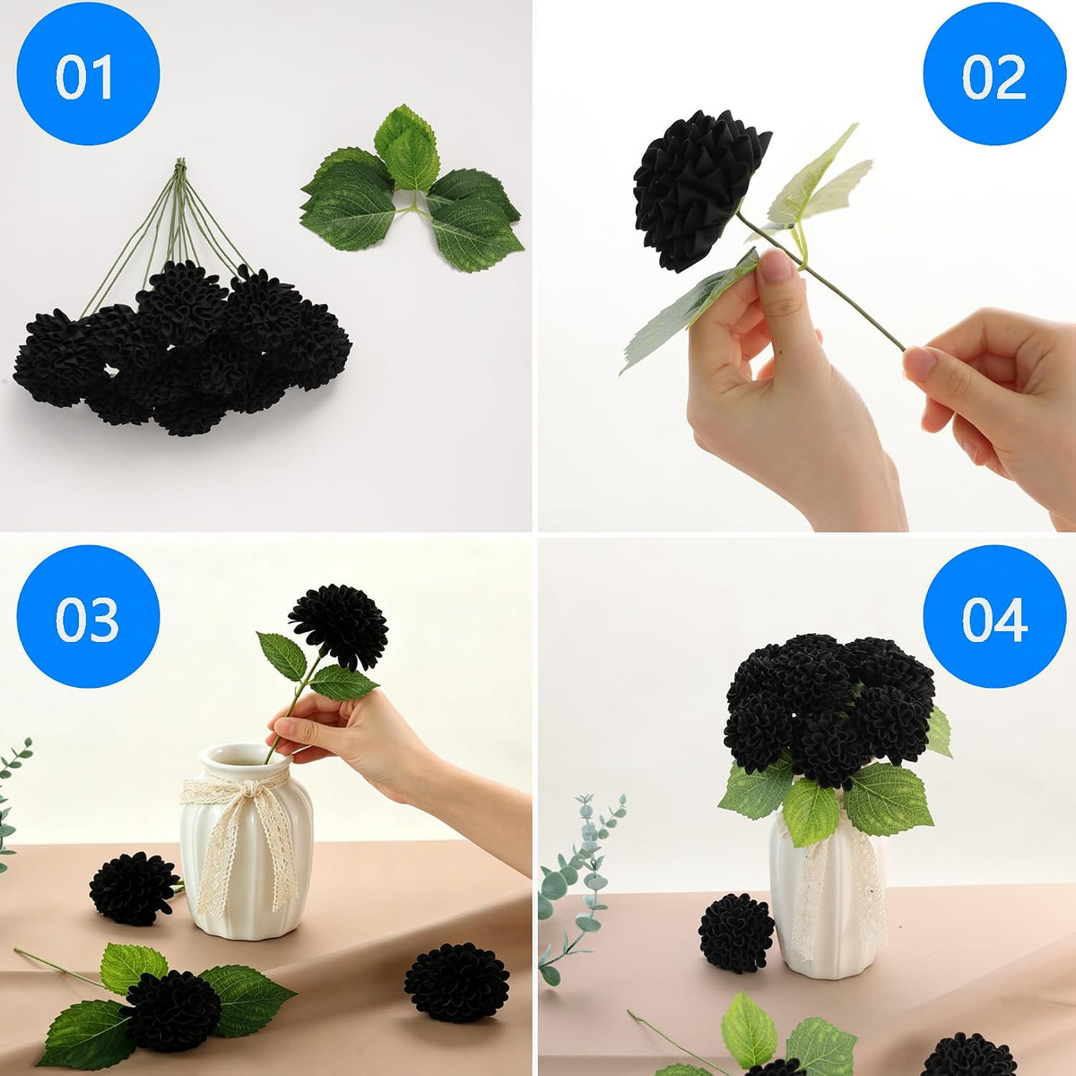 Artificial White Dahlias Flowers 12 Pcs