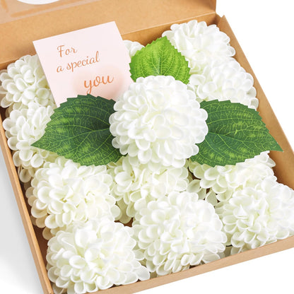 Artificial White Dahlias Flowers 12 Pcs