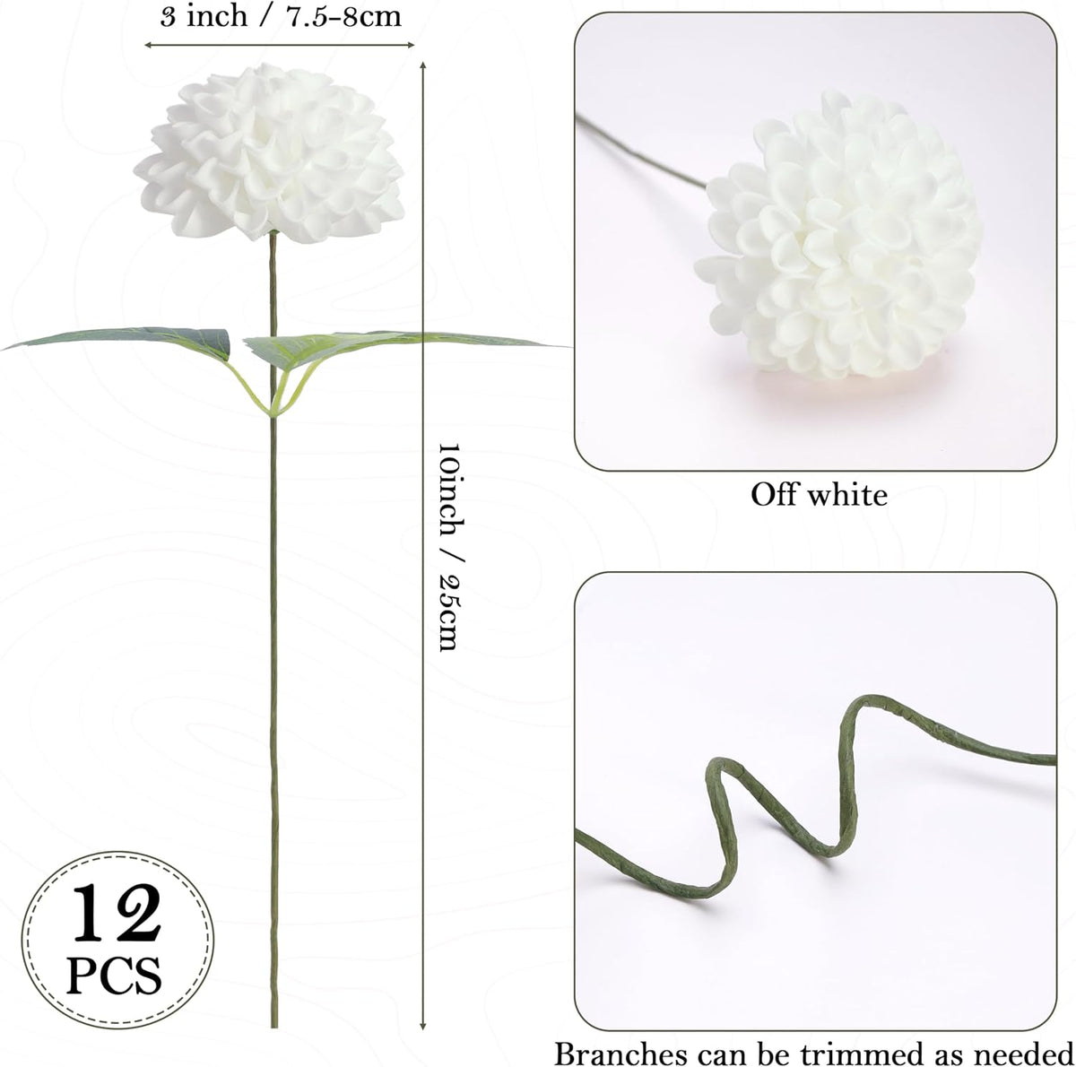 Artificial White Dahlias Flowers 12 Pcs