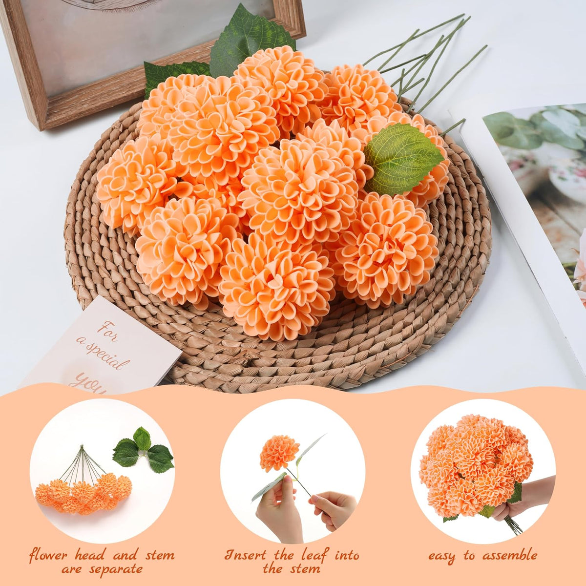 Artificial White Dahlias Flowers 12 Pcs