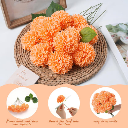 Artificial White Dahlias Flowers 12 Pcs