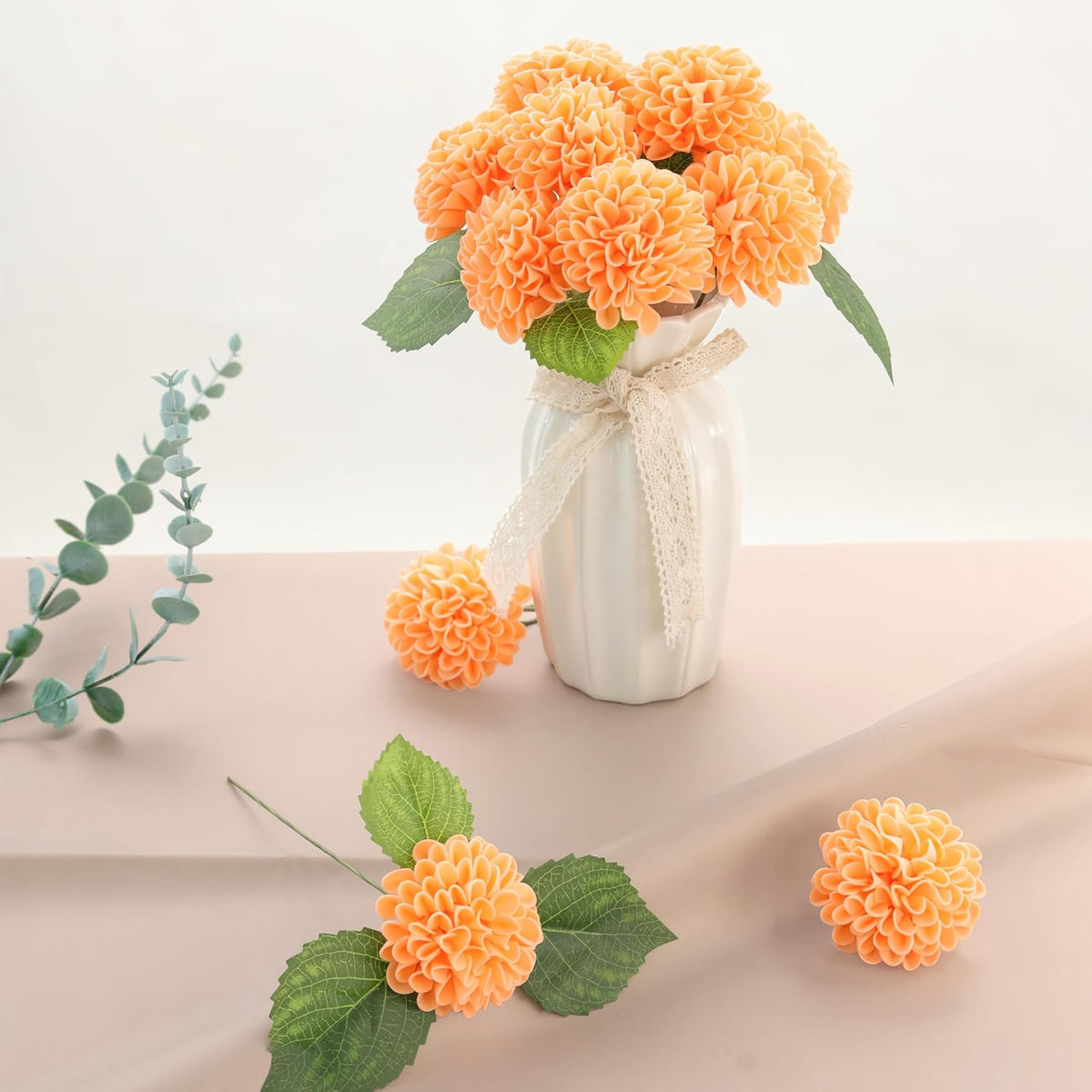 Artificial White Dahlias Flowers 12 Pcs