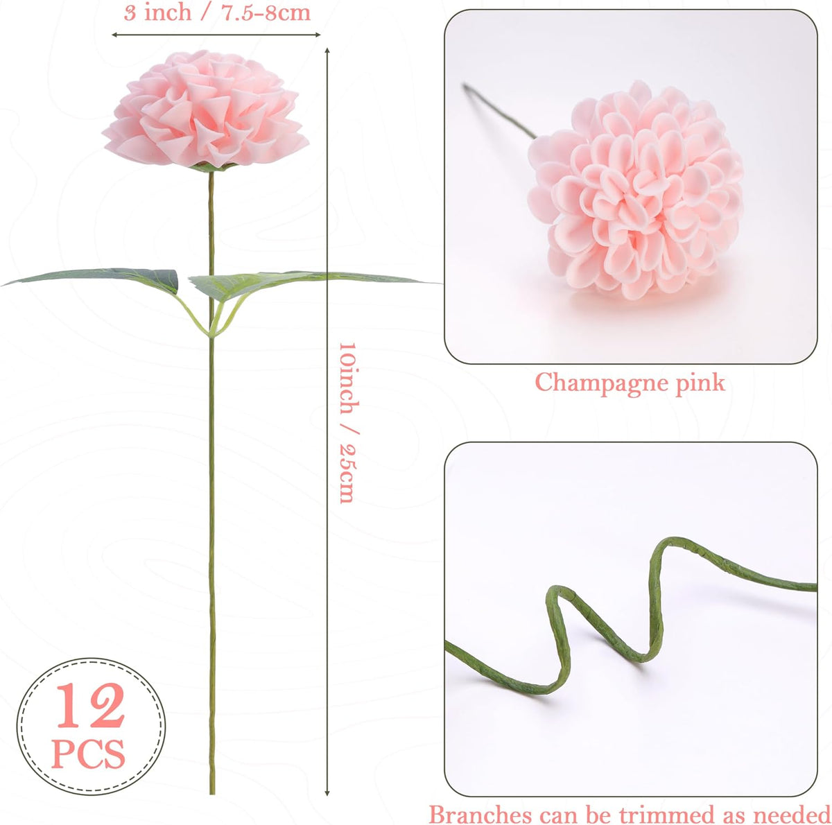 Artificial White Dahlias Flowers 12 Pcs