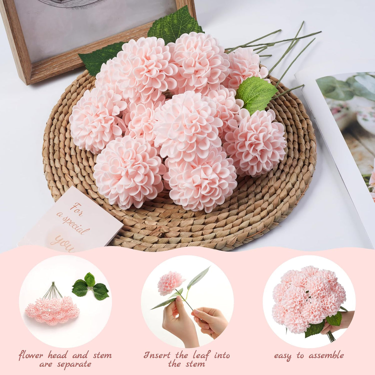 Artificial White Dahlias Flowers 12 Pcs