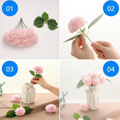Artificial White Dahlias Flowers 12 Pcs