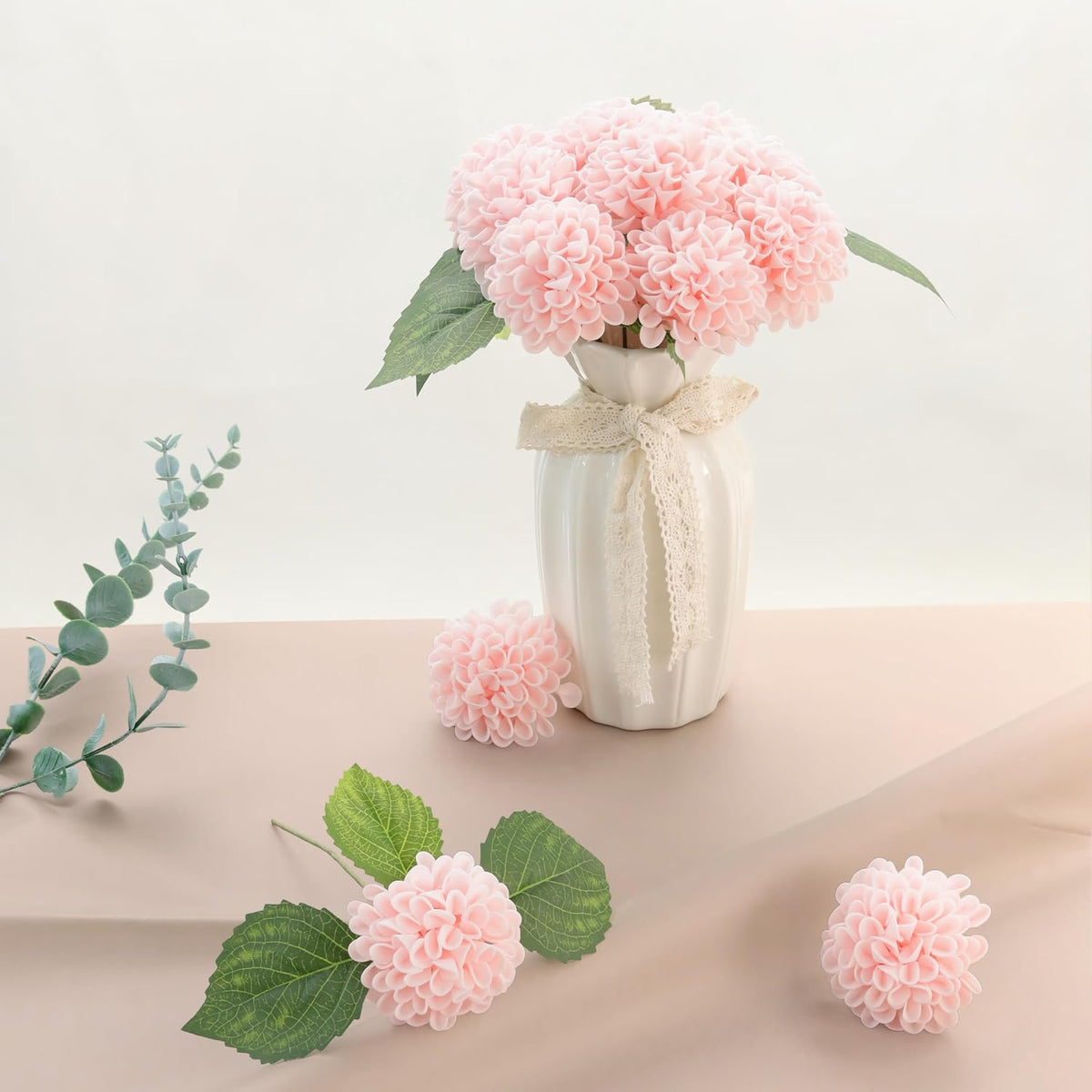 Artificial White Dahlias Flowers 12 Pcs