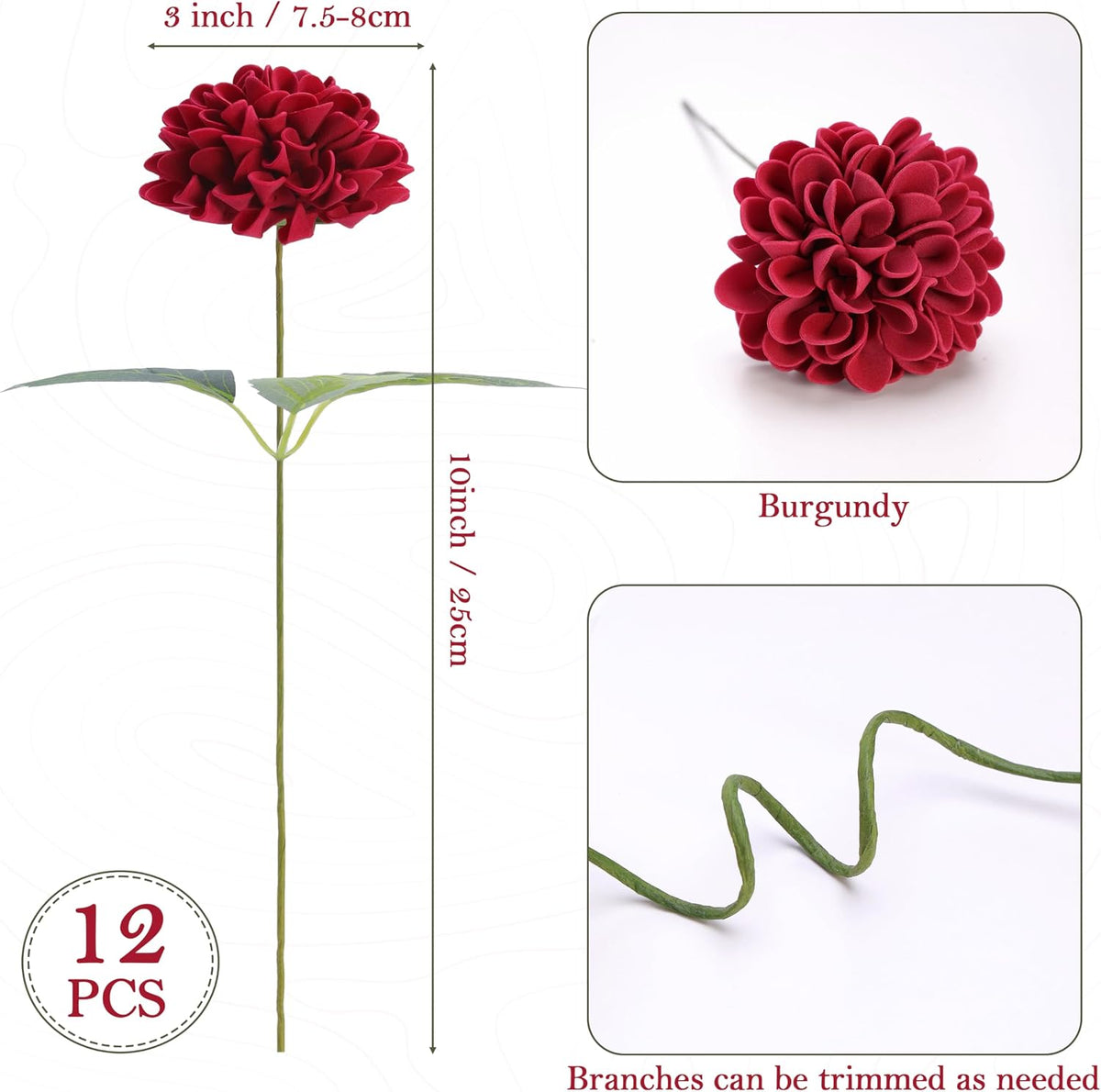 Artificial White Dahlias Flowers 12 Pcs