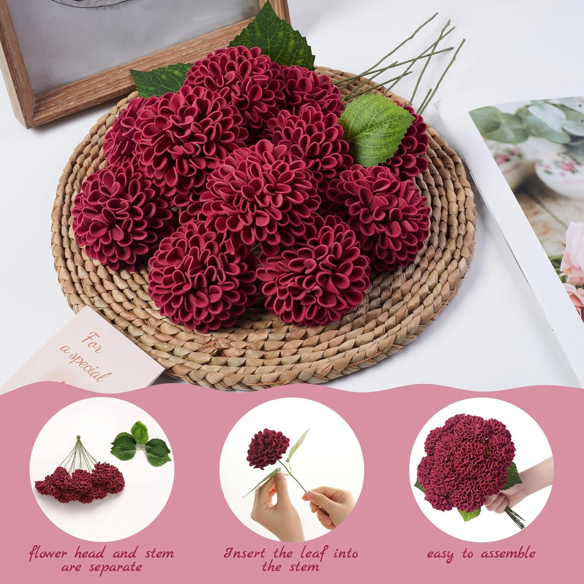 Artificial White Dahlias Flowers 12 Pcs