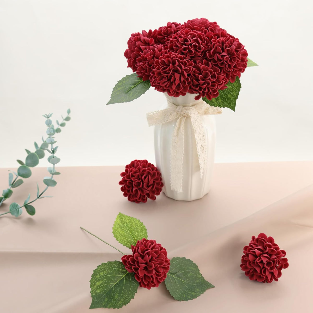 Artificial White Dahlias Flowers 12 Pcs