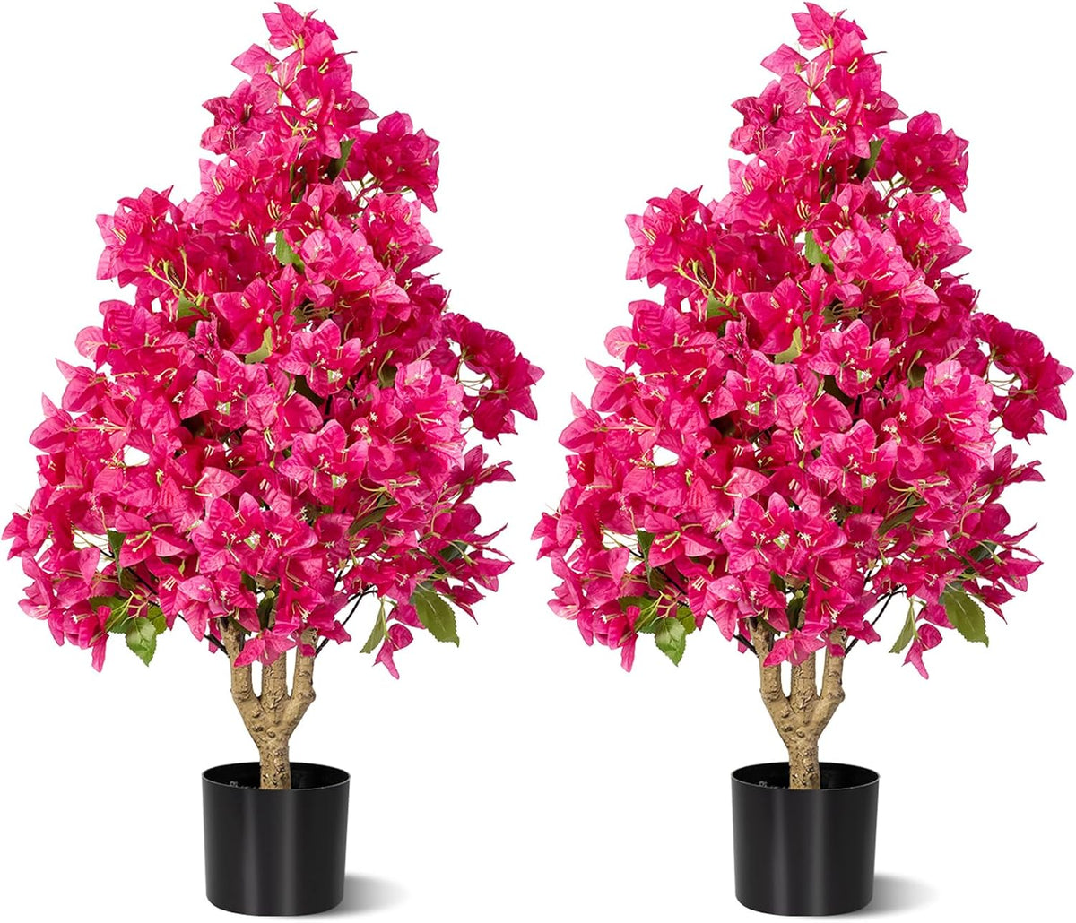 2Pack Artificial Bougainvillea Tree, Faux Silk Floral Tree Bougainvillea Plant with Flowers, Faux UV Resistant Shurbs Trees for Outside,Front Porch,Patio,Balcony Decor