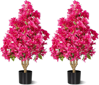2Pack Artificial Bougainvillea Tree, Faux Silk Floral Tree Bougainvillea Plant with Flowers, Faux UV Resistant Shurbs Trees for Outside,Front Porch,Patio,Balcony Decor