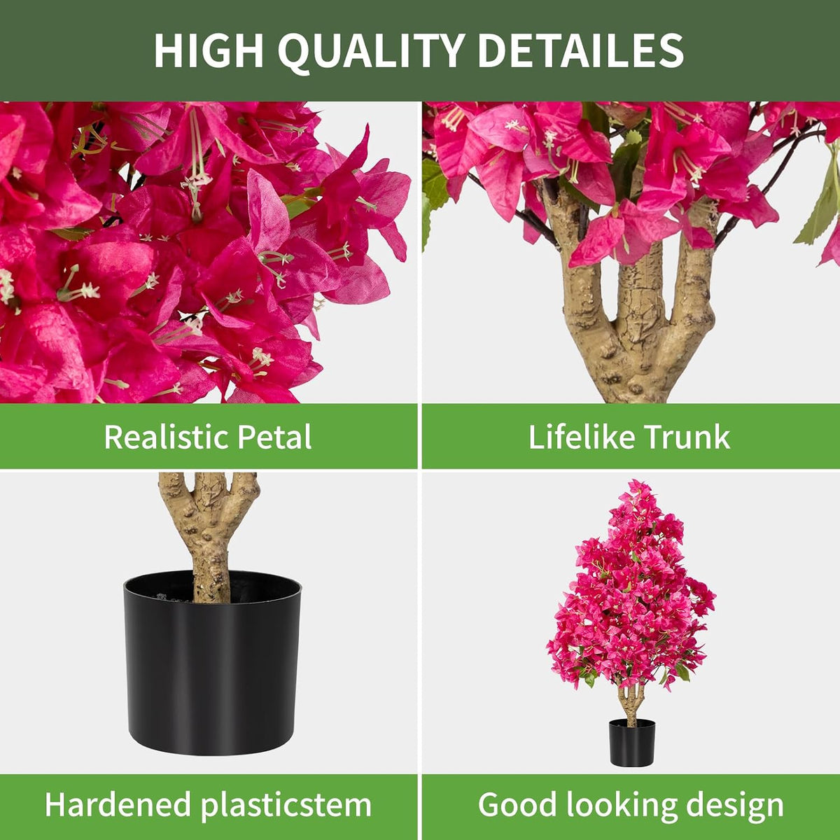 2Pack Artificial Bougainvillea Tree, Faux Silk Floral Tree Bougainvillea Plant with Flowers, Faux UV Resistant Shurbs Trees for Outside,Front Porch,Patio,Balcony Decor