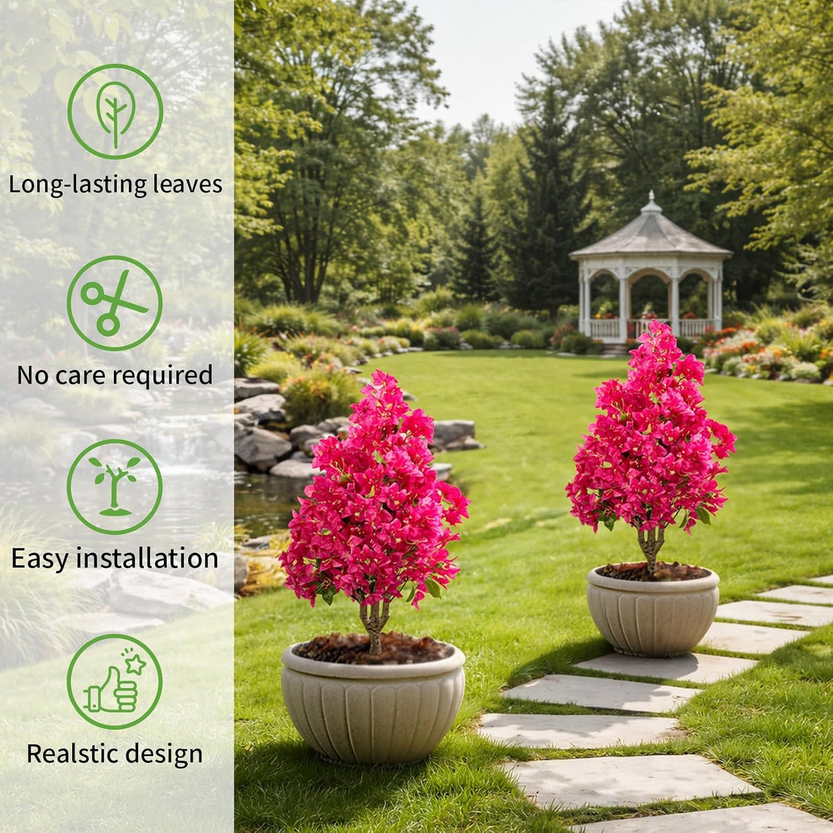 2Pack Artificial Bougainvillea Tree, Faux Silk Floral Tree Bougainvillea Plant with Flowers, Faux UV Resistant Shurbs Trees for Outside,Front Porch,Patio,Balcony Decor