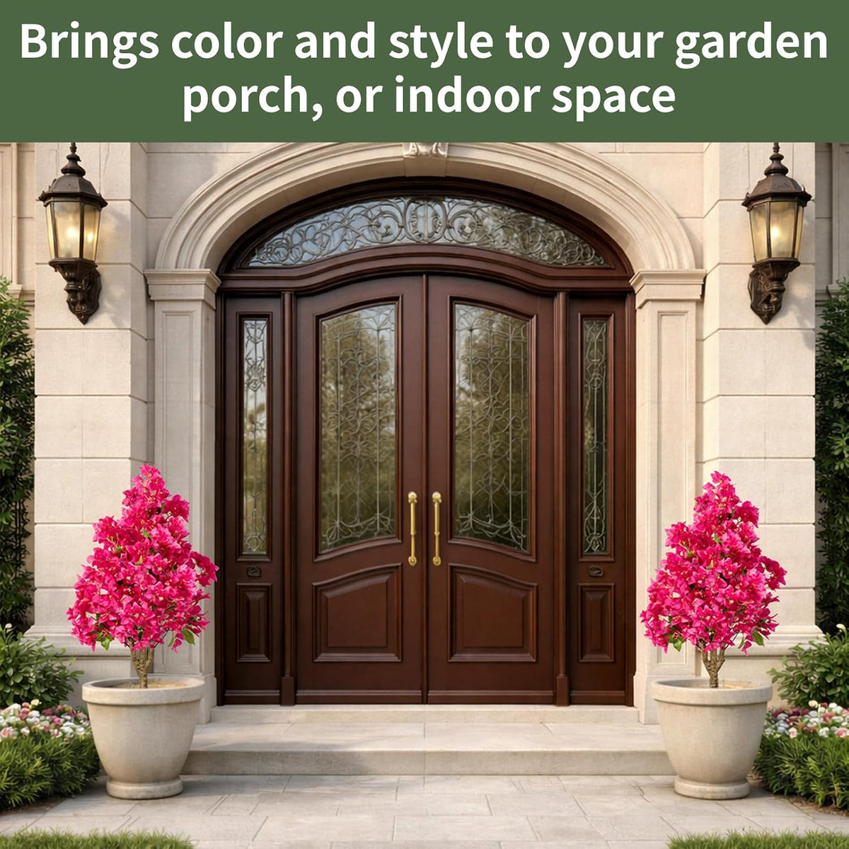 2Pack Artificial Bougainvillea Tree, Faux Silk Floral Tree Bougainvillea Plant with Flowers, Faux UV Resistant Shurbs Trees for Outside,Front Porch,Patio,Balcony Decor