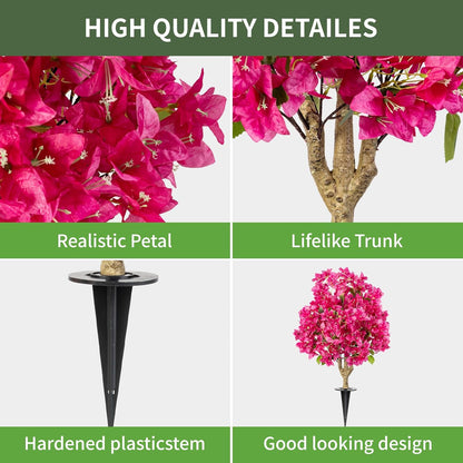 2Pack Artificial Bougainvillea Tree, Faux Silk Floral Tree Bougainvillea Plant with Flowers, Faux UV Resistant Shurbs Trees for Outside,Front Porch,Patio,Balcony Decor