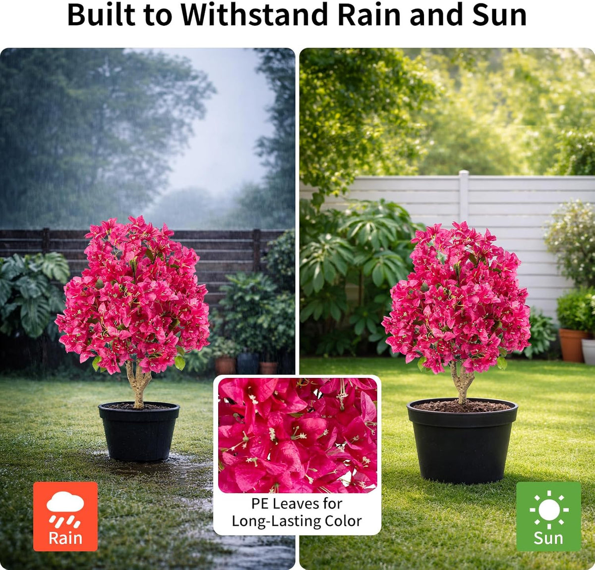 2Pack Artificial Bougainvillea Tree, Faux Silk Floral Tree Bougainvillea Plant with Flowers, Faux UV Resistant Shurbs Trees for Outside,Front Porch,Patio,Balcony Decor