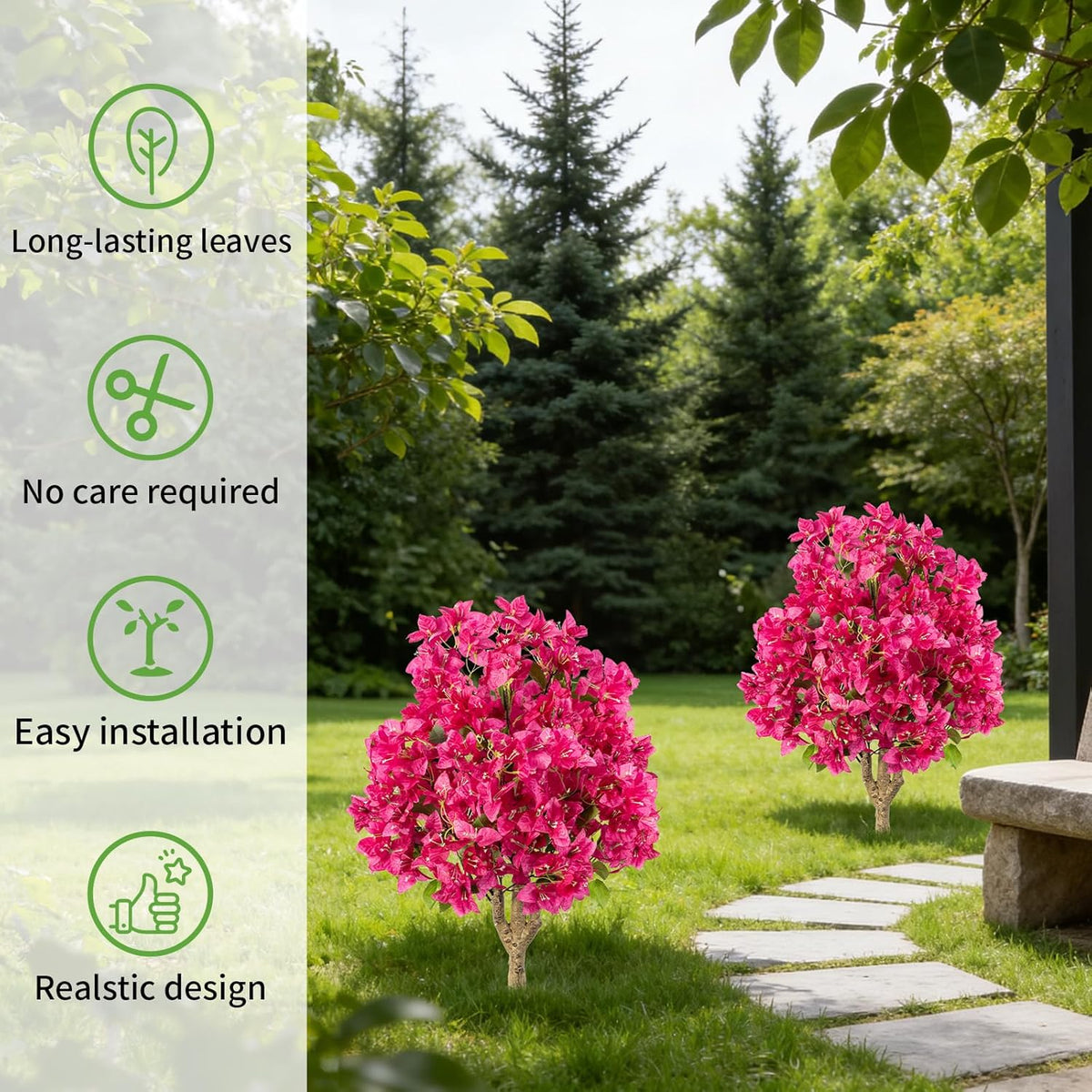 2Pack Artificial Bougainvillea Tree, Faux Silk Floral Tree Bougainvillea Plant with Flowers, Faux UV Resistant Shurbs Trees for Outside,Front Porch,Patio,Balcony Decor