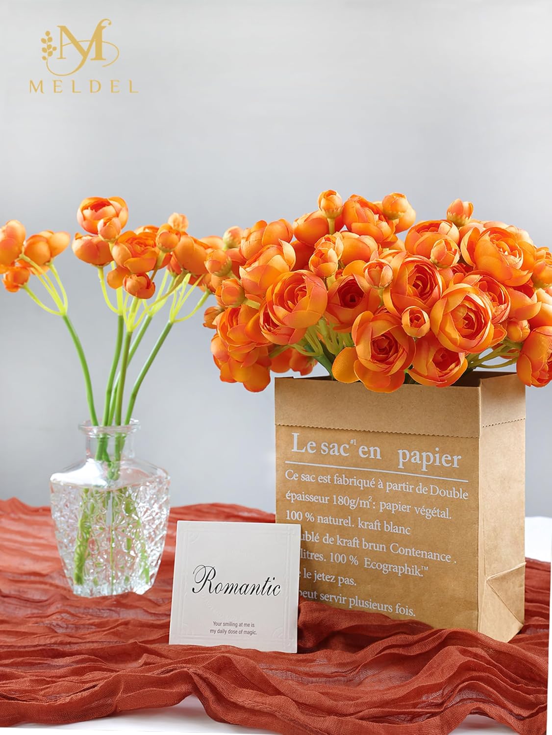 32pcs Ranunculus Artificial Flower, Faux Silk Mini Orange Ranunculus Flowers for DIY Bouquet, Bulk Fake Peony Wedding Filler Flowers for Centerpieces Arrangements Bridal Shower Decorations