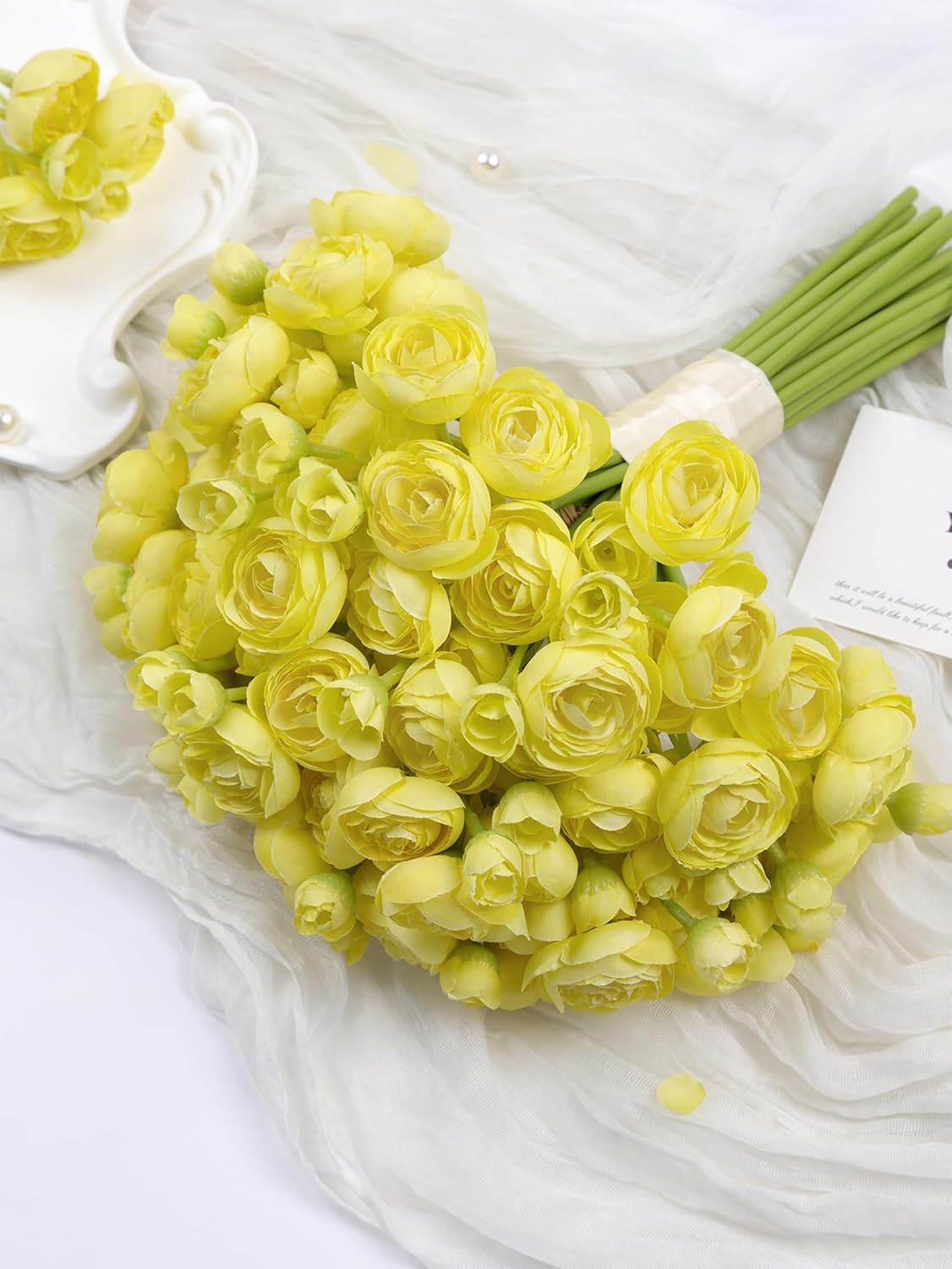 32pcs Ranunculus Artificial Flower, Faux Silk Mini Orange Ranunculus Flowers for DIY Bouquet, Bulk Fake Peony Wedding Filler Flowers for Centerpieces Arrangements Bridal Shower Decorations