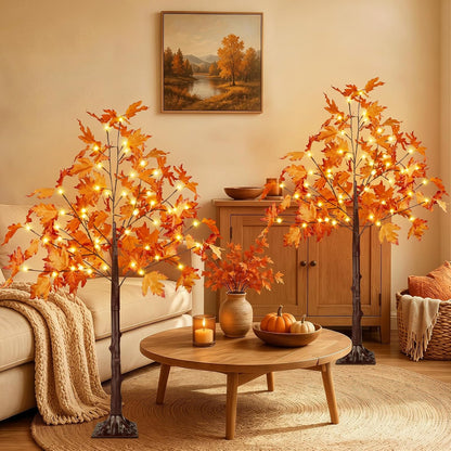 4FT 100 LED Lighted Maple Tree, Artificial Fall Tree Outdoor/Indoor
