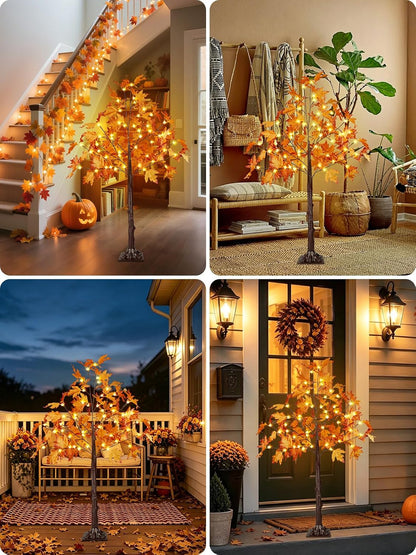 4FT 100 LED Lighted Maple Tree, Artificial Fall Tree Outdoor/Indoor