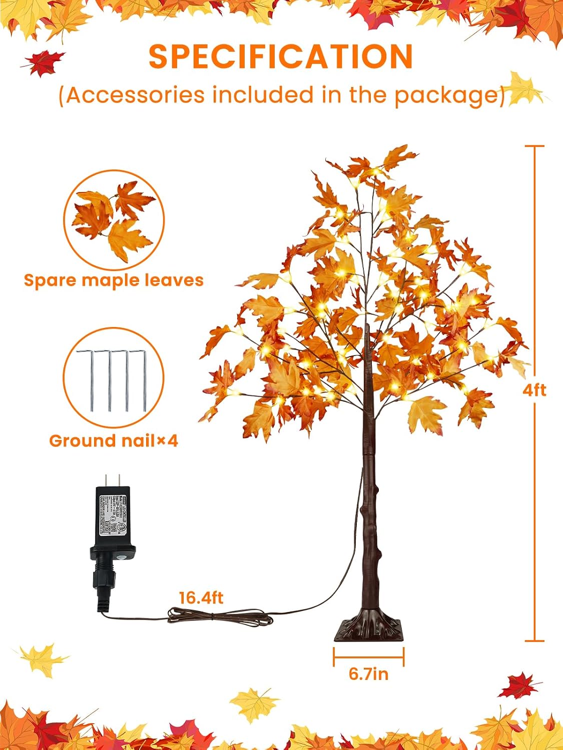 4FT 100 LED Lighted Maple Tree, Artificial Fall Tree Outdoor/Indoor
