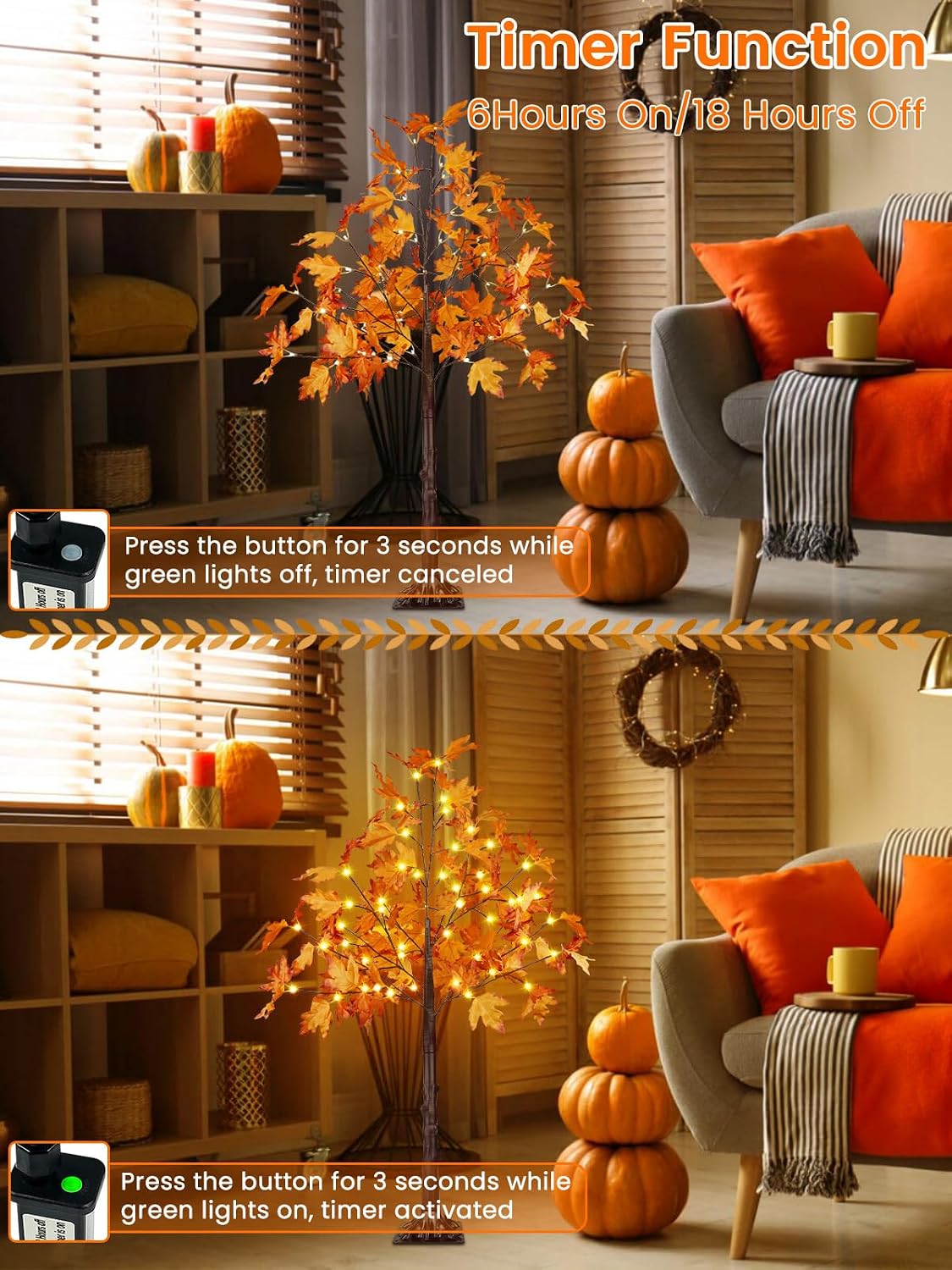 4FT 100 LED Lighted Maple Tree, Artificial Fall Tree Outdoor/Indoor