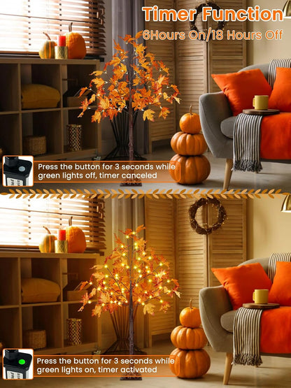 4FT 100 LED Lighted Maple Tree, Artificial Fall Tree Outdoor/Indoor