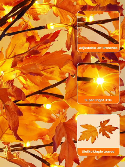 4FT 100 LED Lighted Maple Tree, Artificial Fall Tree Outdoor/Indoor