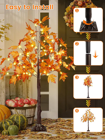4FT 100 LED Lighted Maple Tree, Artificial Fall Tree Outdoor/Indoor