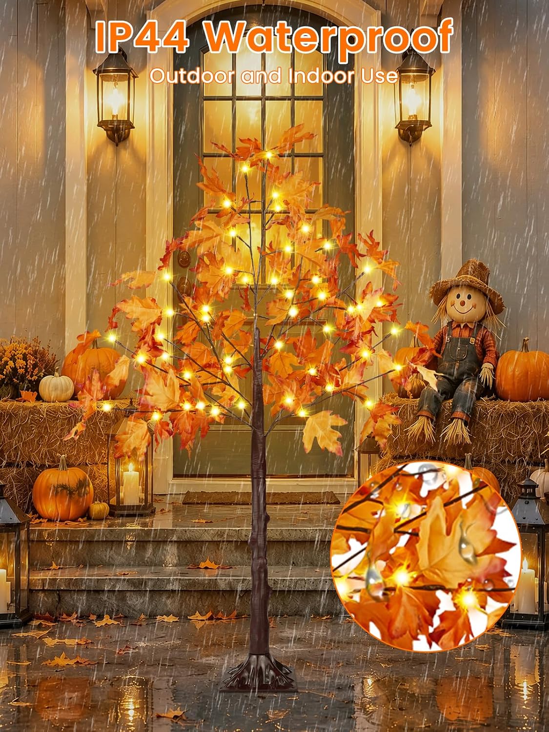 4FT 100 LED Lighted Maple Tree, Artificial Fall Tree Outdoor/Indoor