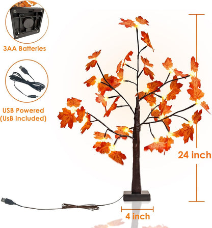 4FT 100 LED Lighted Maple Tree, Artificial Fall Tree Outdoor/Indoor