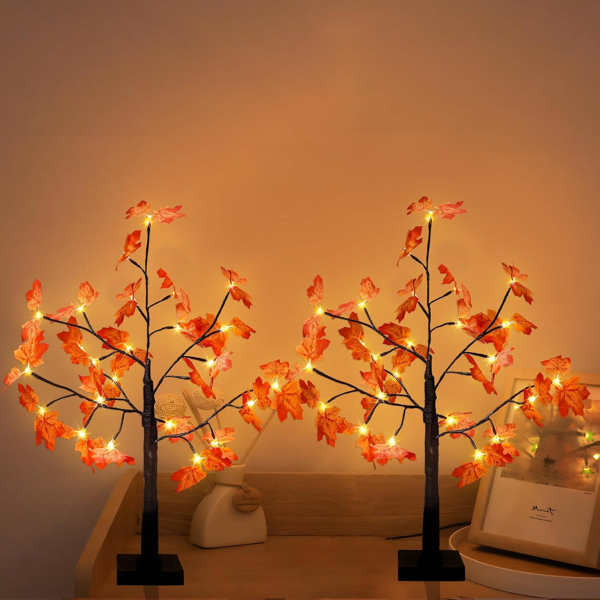 4FT 100 LED Lighted Maple Tree, Artificial Fall Tree Outdoor/Indoor