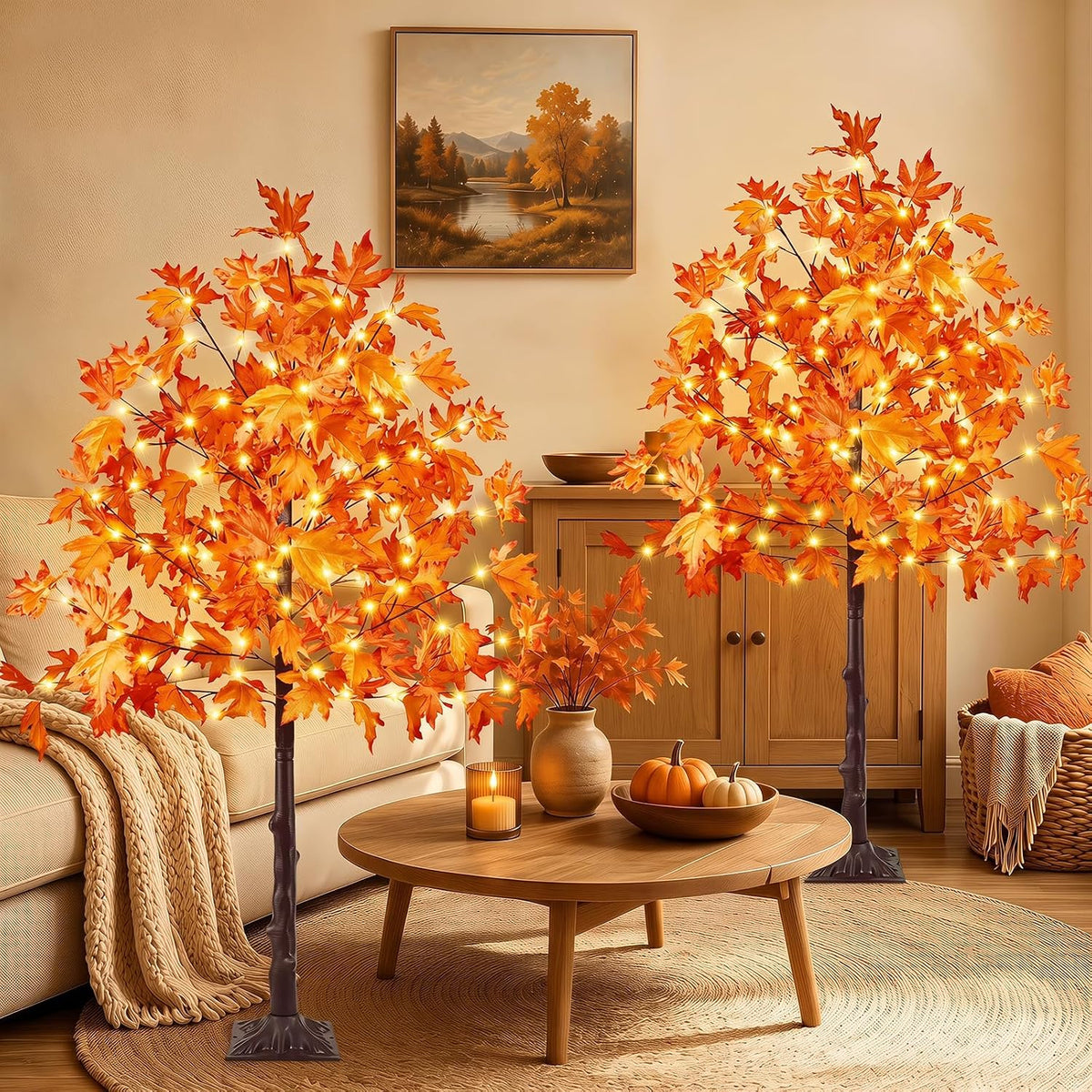 4FT 100 LED Lighted Maple Tree, Artificial Fall Tree Outdoor/Indoor