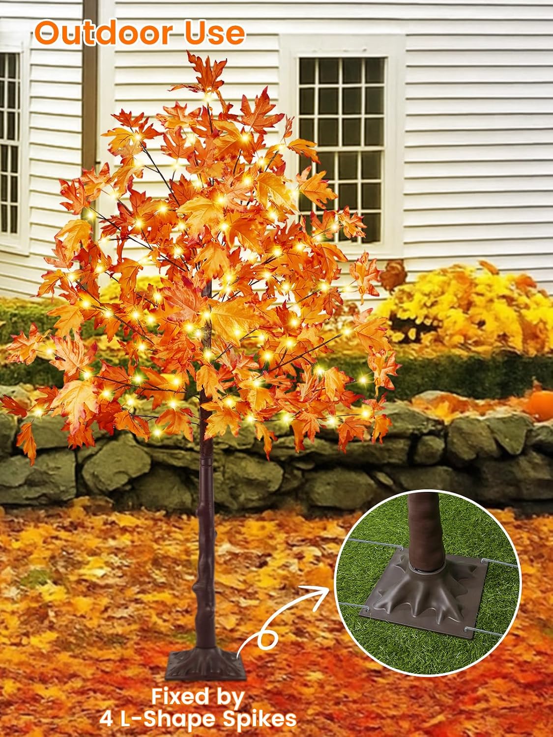 4FT 100 LED Lighted Maple Tree, Artificial Fall Tree Outdoor/Indoor