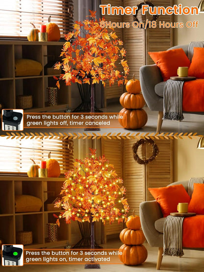 4FT 100 LED Lighted Maple Tree, Artificial Fall Tree Outdoor/Indoor
