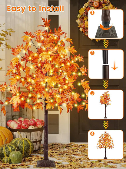 4FT 100 LED Lighted Maple Tree, Artificial Fall Tree Outdoor/Indoor