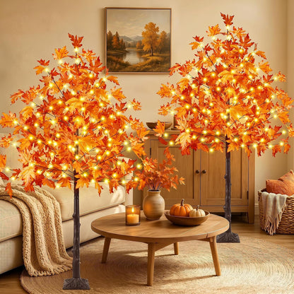 4FT 100 LED Lighted Maple Tree, Artificial Fall Tree Outdoor/Indoor