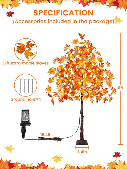 4FT 100 LED Lighted Maple Tree, Artificial Fall Tree Outdoor/Indoor