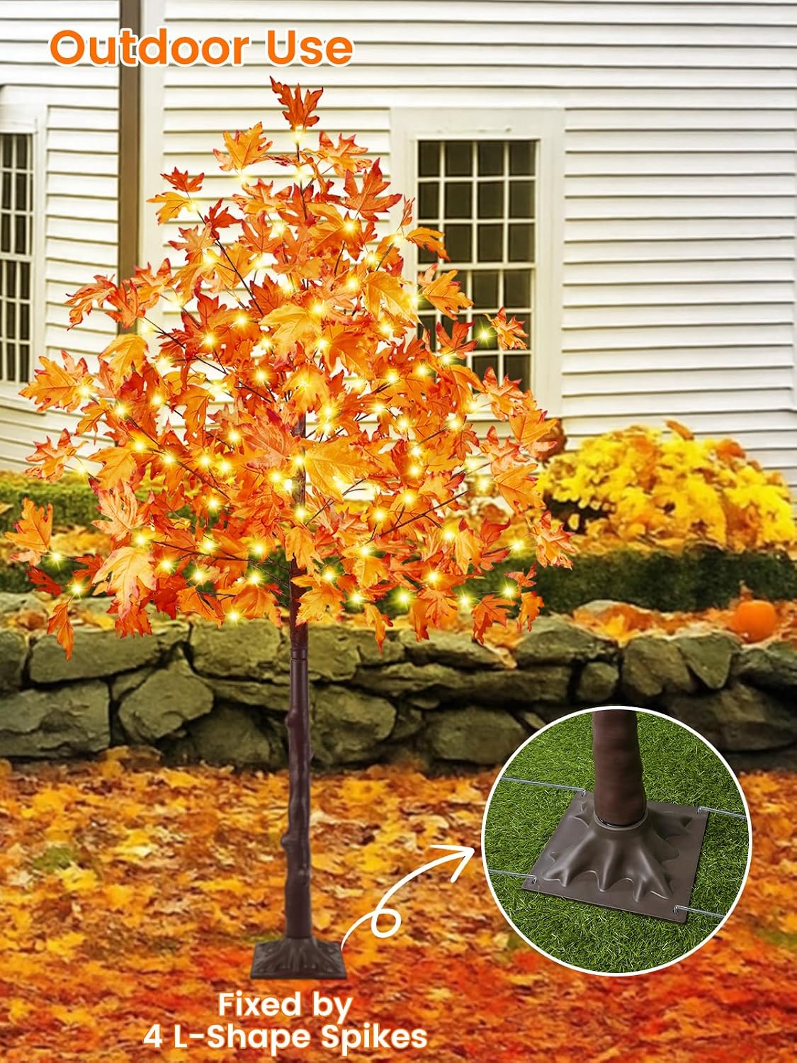 4FT 100 LED Lighted Maple Tree, Artificial Fall Tree Outdoor/Indoor