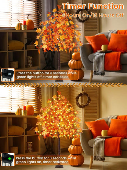 4FT 100 LED Lighted Maple Tree, Artificial Fall Tree Outdoor/Indoor