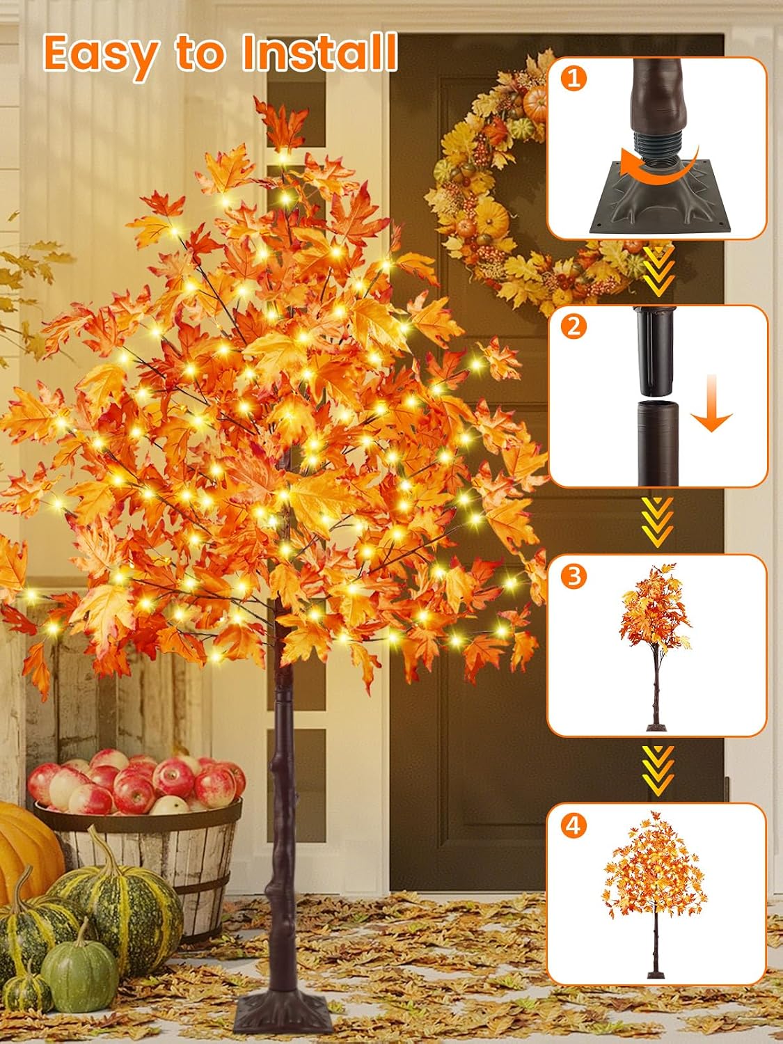 4FT 100 LED Lighted Maple Tree, Artificial Fall Tree Outdoor/Indoor