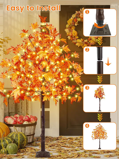 4FT 100 LED Lighted Maple Tree, Artificial Fall Tree Outdoor/Indoor