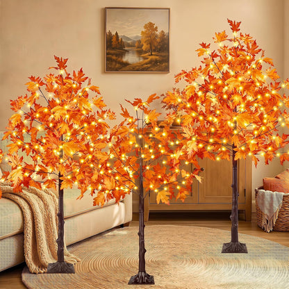 4FT 100 LED Lighted Maple Tree, Artificial Fall Tree Outdoor/Indoor
